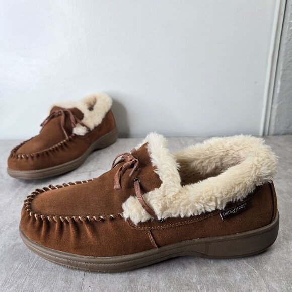 Orthofeet Tuscany Loafer Slippers Mens 10 Wide Brown Suede Comfort Slip On Shoes - Picture 1 of 11